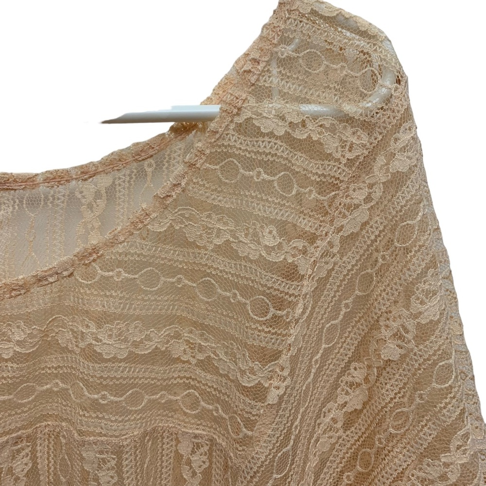 Free People Sheer Lace Boho Blouse Peach Boxy Top Large Romantic Festival - Picture 11 of 13